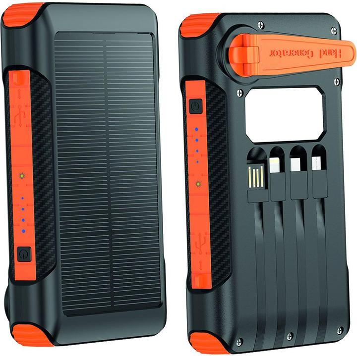 Productafbeelding 2GO Noodstroombank 10000mAh opladen met zonne-energie & handslinger. (10000 mAh, 12 Wh)