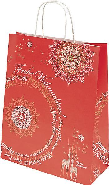Actual product image kaiserkraft Christmas Dream pattern paper carry bag, pack of 25, red. (Gift bag, 25 x)
