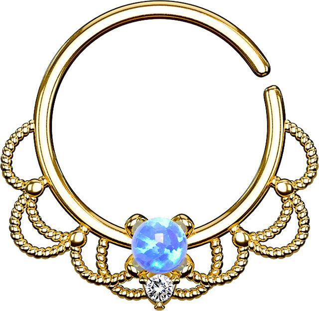 Star Piercing Septum Ring 18k vergoldet filigran mit Opal blau (Messing)