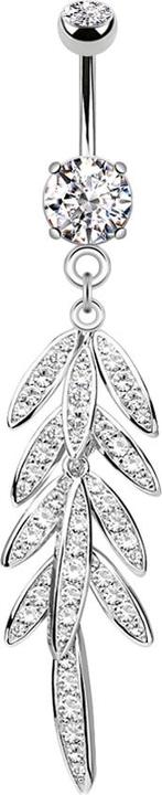 Produktbild Star Piercing Banane silber mit zwei Kugeln Kristall silber Anhänger Blätter (Messing, Chirurgenstahl 316L)
