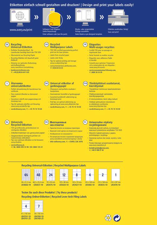 Image du produit Avery Étiquettes universelles 105 x 48 mm, 10 feuilles
