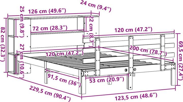 Actual product image VidaXL Solid wood bed Wooden bed Bed with shelf without mattress Wax brown 120x200cm (120 x 200 cm)