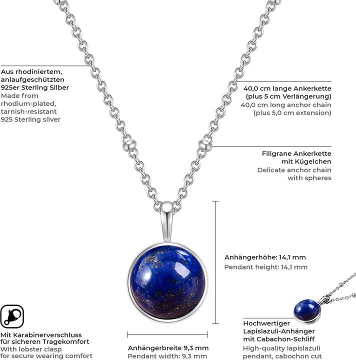 Produktbild Glanzstücke München Damen Sterling Silber Lapislazuli silber 40,0 cm Basiskette + 5,0 cm Verlängerung - 11034 (Sterling Silber, 40 - 45 cm)
