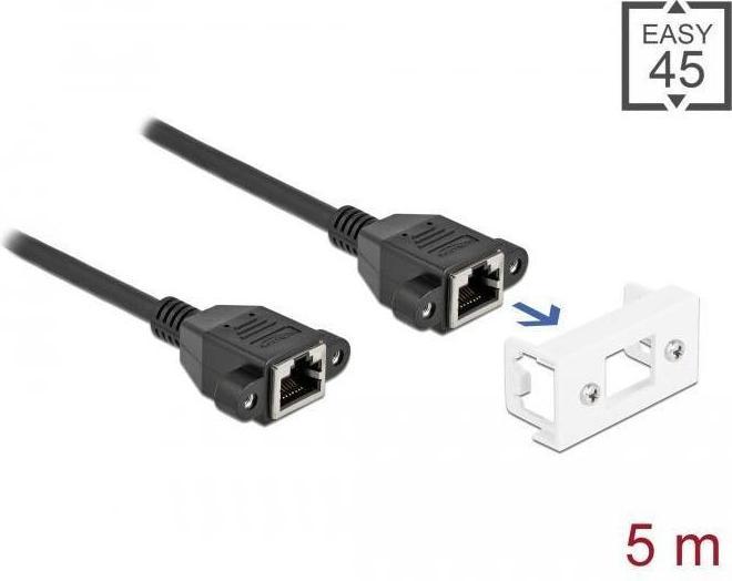 Actual product image Delock Network extension cable for Easy 45 module S/FTP RJ45 jack to RJ45 jack Cat.6A 5 m black (S/FTP, CAT6a, 5 m)