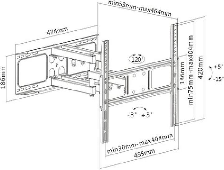 Actual product image Techly Wall mount for LCD TV LED 81-139cm 32-55inch FullMotion 40kg black (Wall, 55", 40 kg)