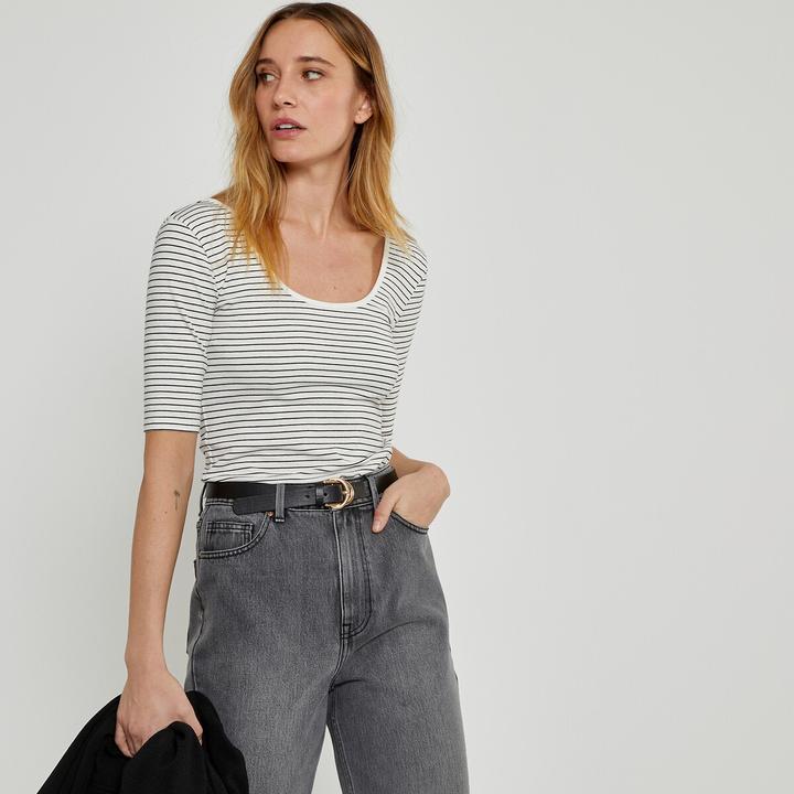 Produktbild La Redoute Collections Gestreiftes T-Shirt mit U-Ausschnitt (L)