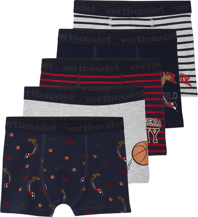 Vertbaudet 5er-Pack Jungen Boxershorts mit Bio-Baumwolle, Basketball