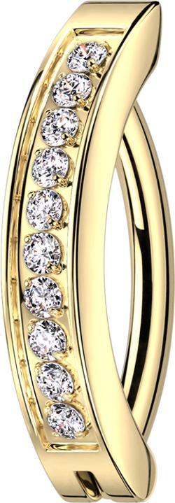 Actual product image Star Piercing Banana hinged gold plated shield crystals silver (Titanium G23, without brass)