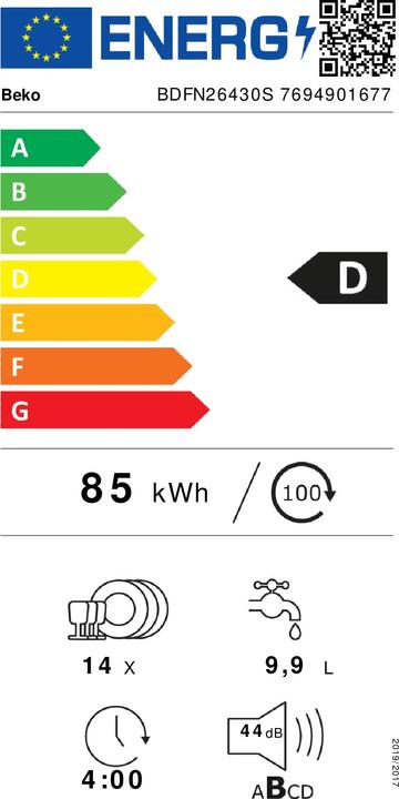 Energie-Label Beko Geschirrspüler BDFN26430S D gy