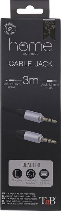 Produktbild T'nB CÂBLE AUDIO JACK 3,5MM M/M 3M (ARGENT/NOIR) (3 m, 3.5mm Klinke (AUX))