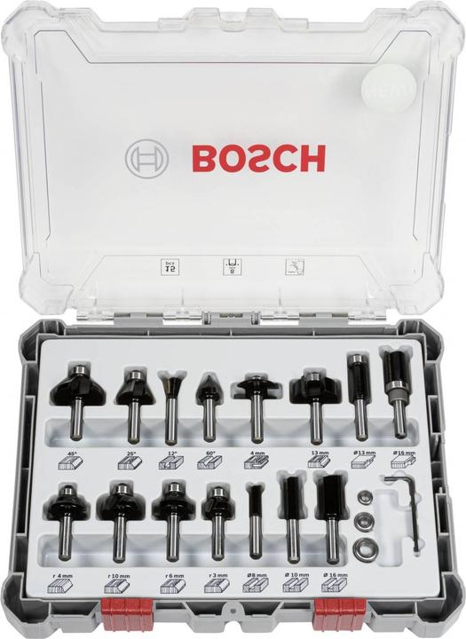 Produktbild Bosch Professional Zubehör 15-teiliges Fräser-Set, 8-mm-Schaft für Handfräsen