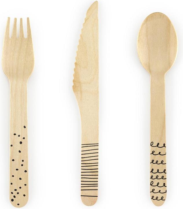 Produktbild Partydeco Holzbesteck mit schwarzen Motiven (18 x)