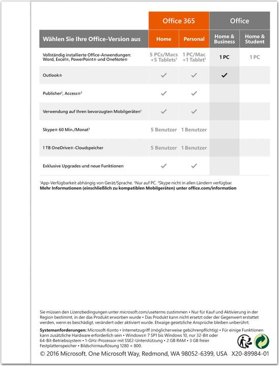Produktbild Microsoft Office Home & Business 2016 (Deutsch)