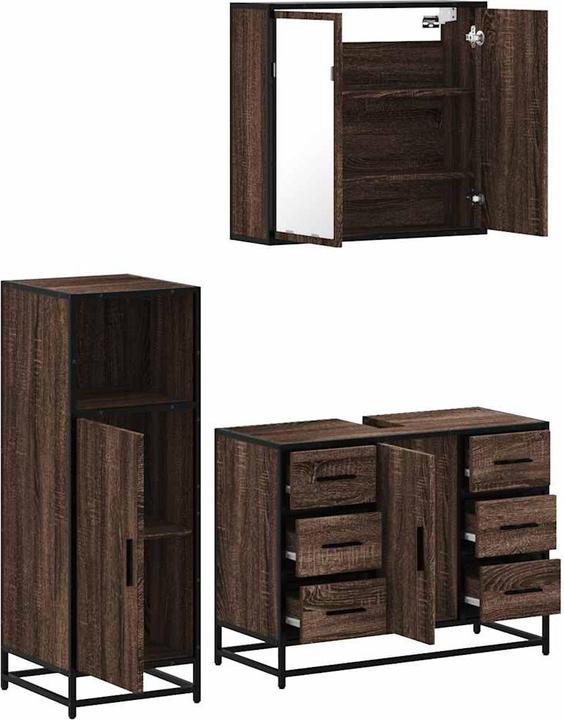 VidaXL 3-piece bathroom furniture set brown oak-look wood-based bathroom furniture set