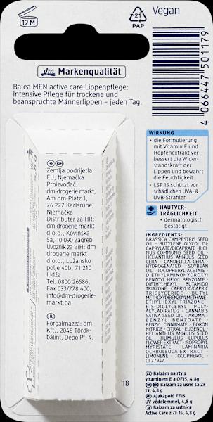 Valeurs nutritives et ingrédients dm Balea MEN Soin des lèvres active care
