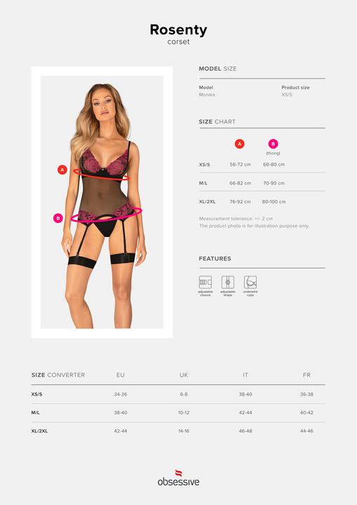 Image du produit Obsessive Corset avec Jarretelles Rosenty - Noir/Violet (XL)