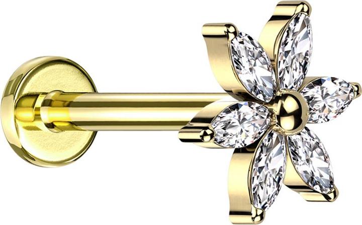 Immagine prodotto Star Piercing Micro Labret filo interno fiore placcato oro cristalli placcati oro argento (senza ottone, Titanio G23)