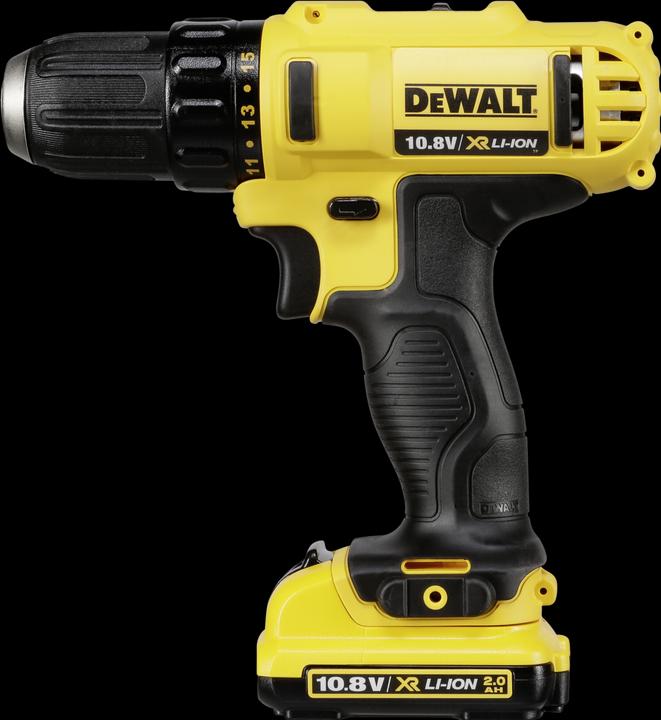 Actual product image DeWalt DCD710D2F-QWDE 10.8V XR cordless drill screwdriver in case (Rechargeable battery operated)