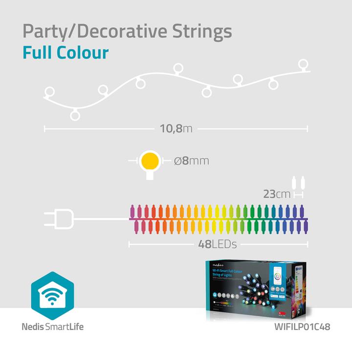 Actual product image Nedis SmartLife Decorative LED | Wi-Fi | RGB | 48 LED's | 10.80m | Android™ / IOS (0.23 m)
