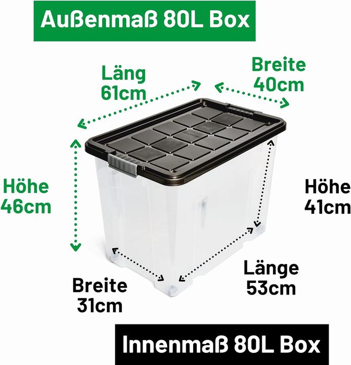 Produktbild Novaliv XXL Aufbewahrungsbox mit Deckel Gross 80L Anthrazit Nestbar stapelbare Plastikbox mit Clipver (61 x 40 x 45 cm, 80 l)