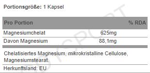 Nährwerte und Zutaten Alpine Labs Magnesium Chelated (90 Stück, Kapseln)