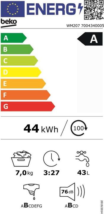 Energy Label Beko Washing machine WM207, 7kg (7 kg, Left)