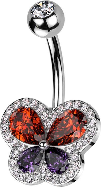 Immagine prodotto Star Piercing Banana d'argento con sfera d'argento in cristallo d'argento e farfalla (Ottone, Acciaio chirurgico 316L)
