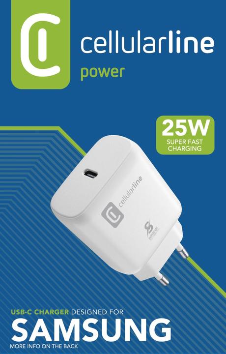 Immagine prodotto Cellularline Super Fast Charger 25W - Samsung Caricabatterie da rete USB-C Super Fast Charge PD 25W Bianco (25 W)
