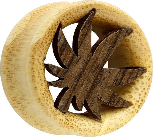Produktbild Star Piercing Flared Tunnel mit Hanfblatt aus Bambusholz (ohne Messing, Organisch)