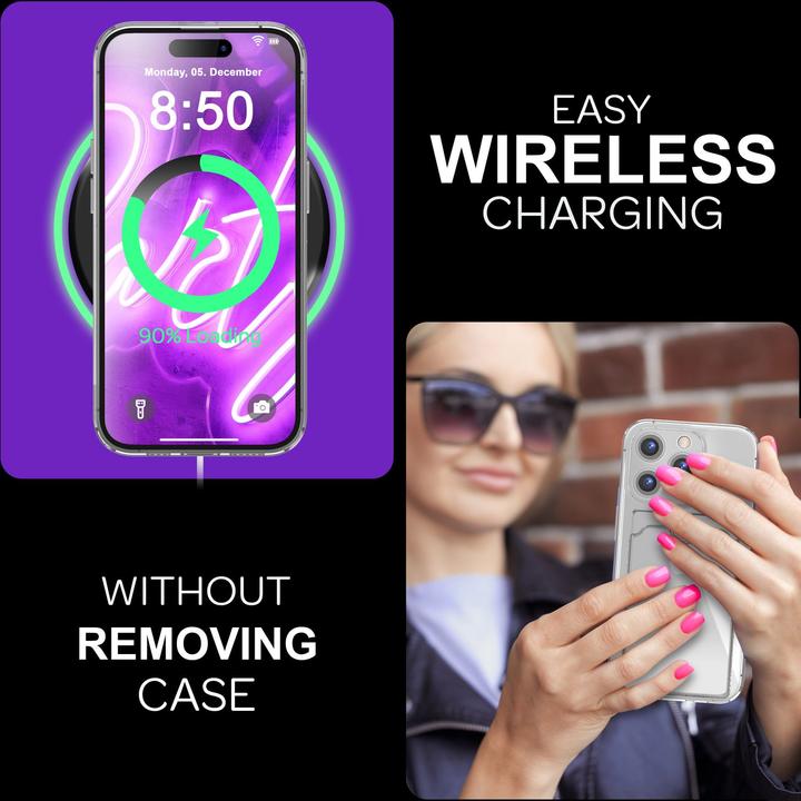 Immagine prodotto Nalia Portacarte trasparente in silicone trasparente al neon (Apple iPhone 16 Pro)