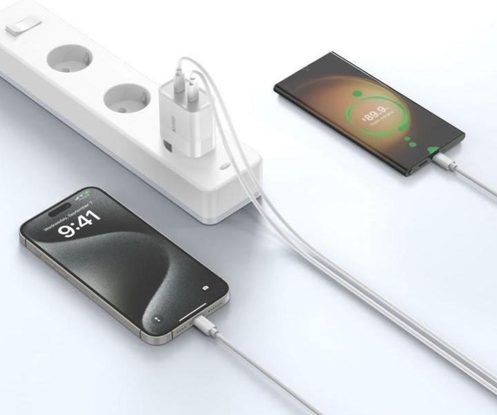 Actual product image Tech-Protect C20W 2x USB-C PD 20W network charger with USB-C / USB-C cable - white (20 W)