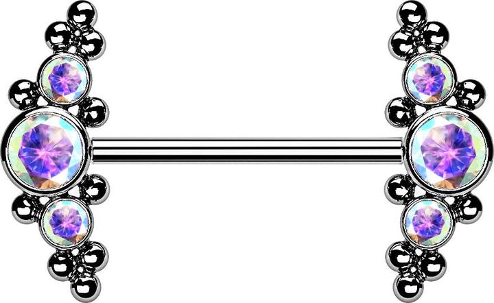 Image du produit Star Piercing Threadless Barbell silber front mittig mit Kugeln und drei Kristalle multicolor (sans laiton, Titane G23)