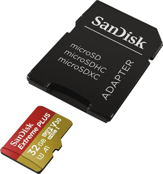 Image du produit SanDisk microSDHC 100MB A1 32GB Extreme Plus Plus (32 Go, microSDHC, U3, UHS-I)