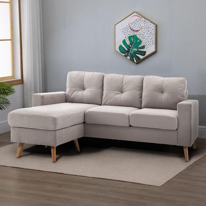 Immagine prodotto Swisshandel24 Divano angolare a L, divano angolare in look lino, set di divani con chaise longue per 3 persone (Divano ad angolo)