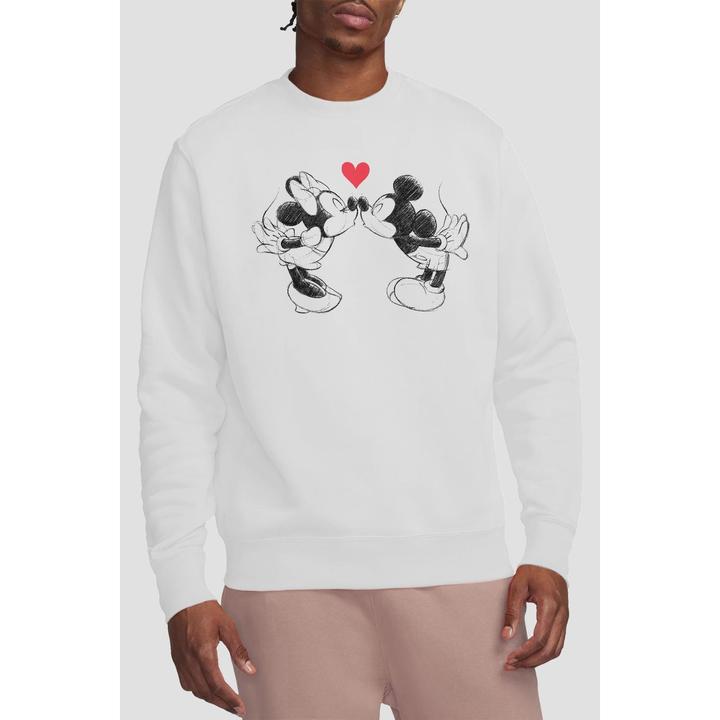 Actual product image Disney Unisex Adult Mickey & Minnie Mouse Kiss Sketch Valentine's Day Sweatshirt (XXL)