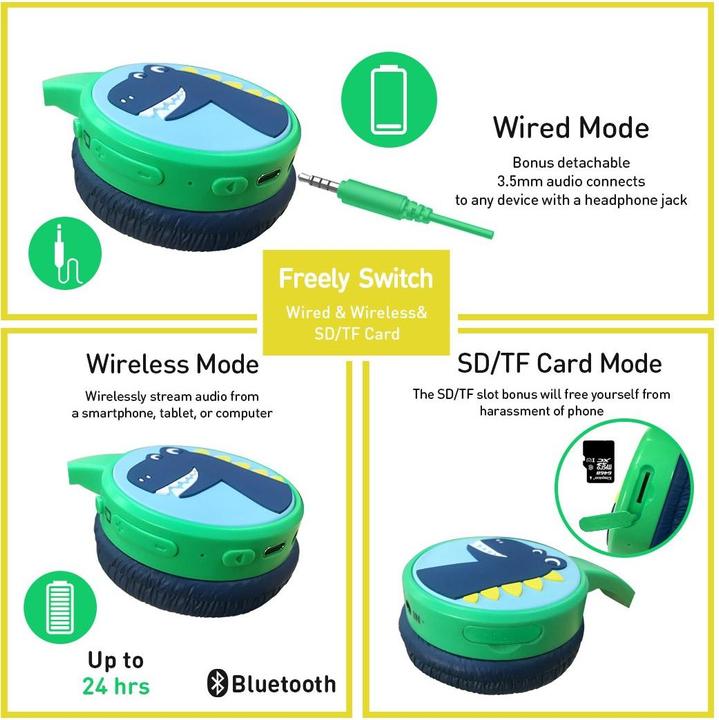Actual product image PhoneLook Cool wireless Bluetooth 5.3 headphones for kids with 85dB muted volume and fun design