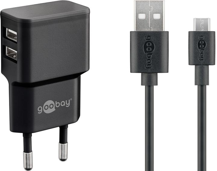 Immagine prodotto Goobay Doppio Caricabatterie USB-A con Cavo USB Micro (12 W)