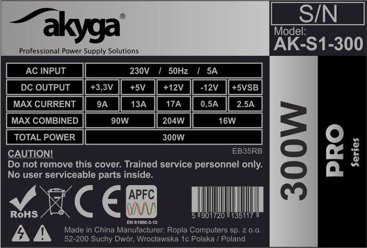 Produktbild Akyga Power supply PRO AK-S1-300 (300 W, Passiv, 80 mm) (300 W)