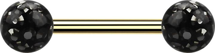 Produktbild Star Piercing Barbell vergoldet mit zwei Kristallkugeln schwarz Epoxy Schutzschicht (ohne Messing, Titan G23)
