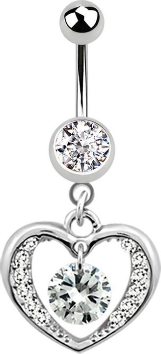 Produktbild Star Piercing Banane silber mit Kristallherz silber (Chirurgenstahl 316L, ohne Messing)