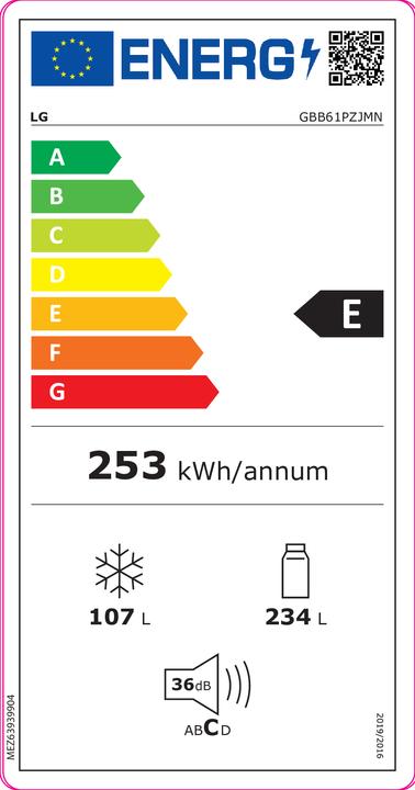 Label énergétique LG GBB61PZJMN (341 l)