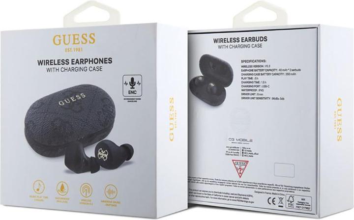 Actual product image Guess True Wireless 4G PU Metal Logo Earphones - black (30 h)