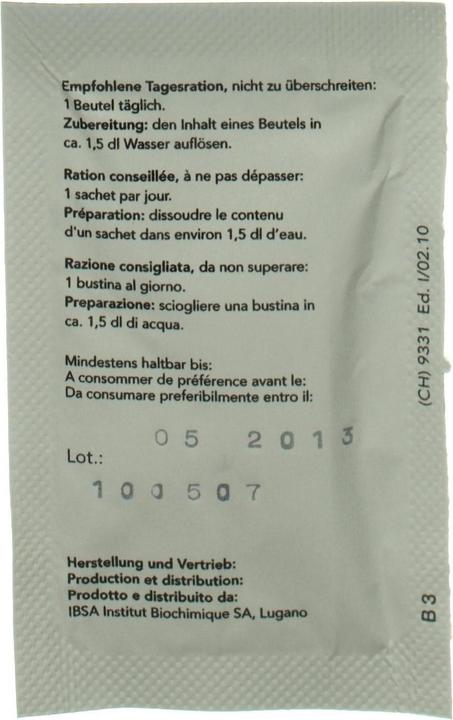 Valeurs nutritives et ingrédients IBSA 750 mg (30 pièce(s), Beutel, 152 g)
