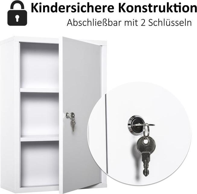Actual product image Swisshandel24 Medicine cabinet First aid cabinet with lock 3 compartments Steel White 40 x 18 x 60 cm (40 x 18 x 60 cm)