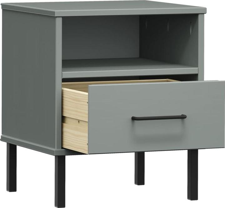 Actual product image VidaXL Nachttisch OSLO mit Metallbeinen Grau Massivholz