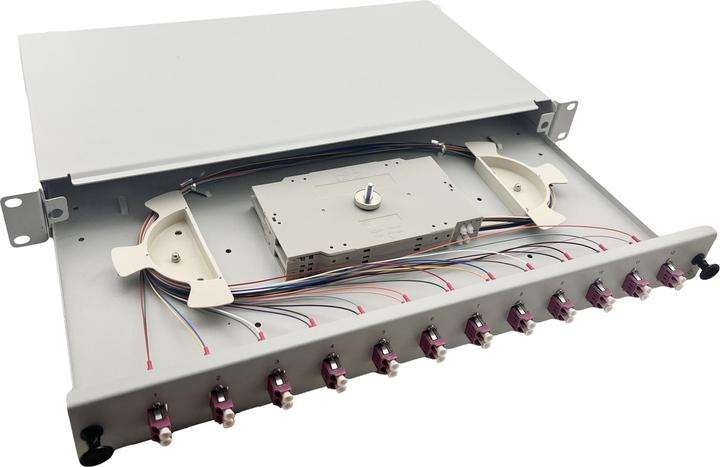 Produktbild Helos LWL 19" Spleissbox 12 x LC Duplex OM4, spleissfertig, grau