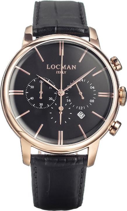 Locman Italy Herrenuhr 1960 Chrono rosé PVD schwarz Ref. 0254 (Chronograph, 42 mm)