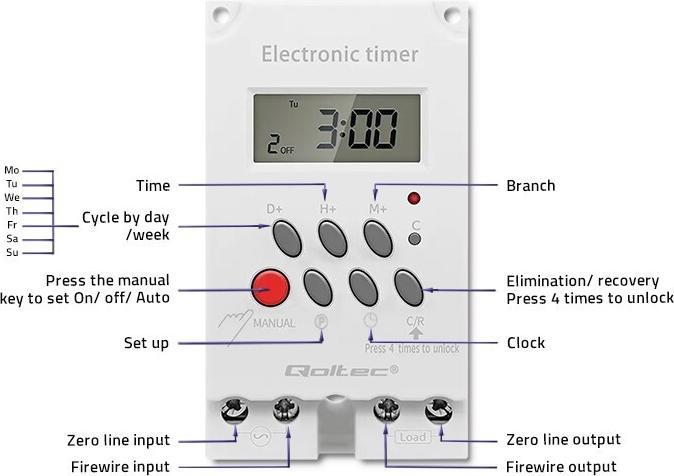 Actual product image Qoltec Elektroniczny programator czasowy PC0629 na szynę DIN | LCD
