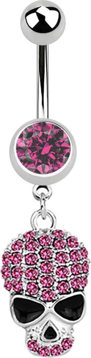 Produktbild Star Piercing Banane silber mit Anhänger Schädel pink (Chirurgenstahl 316L)