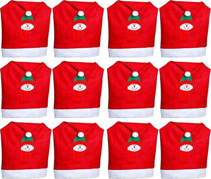 Produktbild Novaliv 12er Set Stuhlhussen Weihnachten I Rot I Schneemann I Stuhlbezug Weihnachten Deko